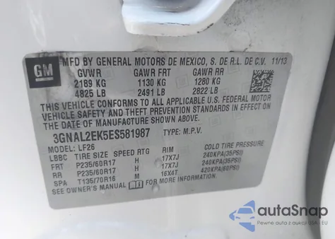 2014 Chevrolet Captiva Sport 2Ls from USA, damaged, VIN 3GNAL2EK5ES581987